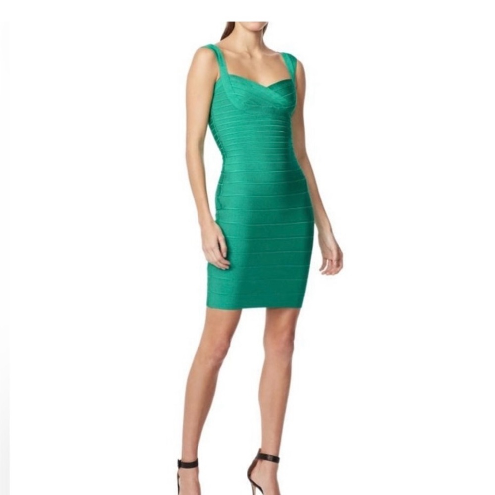 Herve Leger Vibrant Green Opal Mini Dress Sz L. NWT